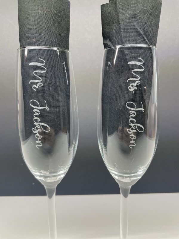 Mr and Mrs Personalised wedding champagne glasses